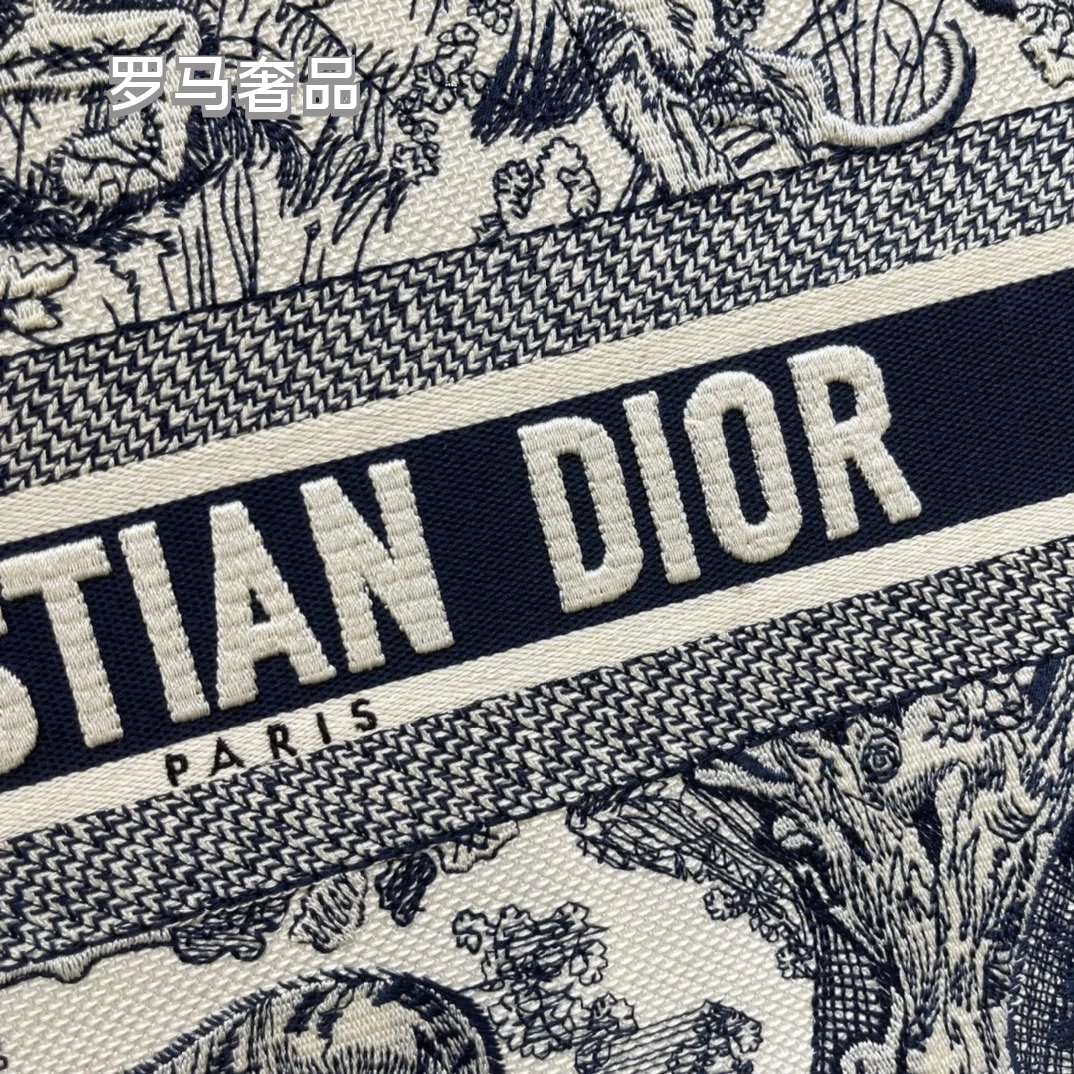 Christian Dior Grey Toile de Jouy Embroidered Canvas Medium Book Tote Bag