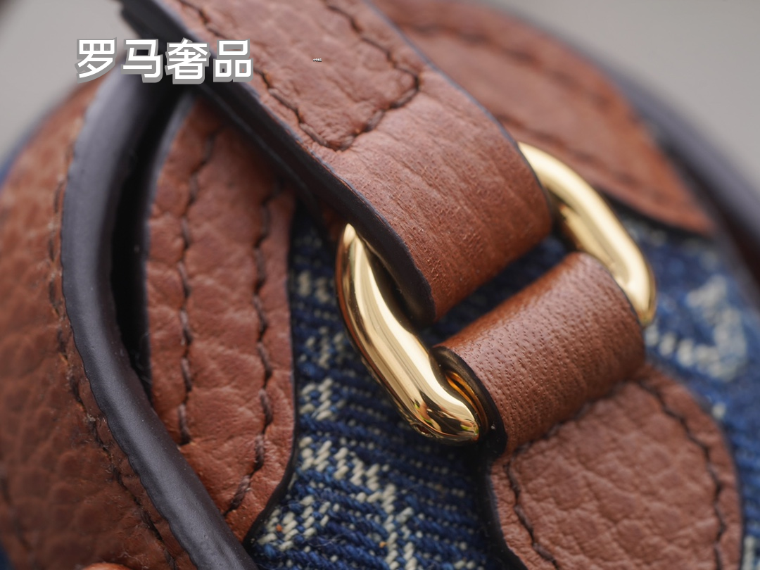 Gucci Horsebit 1955 Mini Shoulder Bag Blue GG Denim with Brown Leather Trim