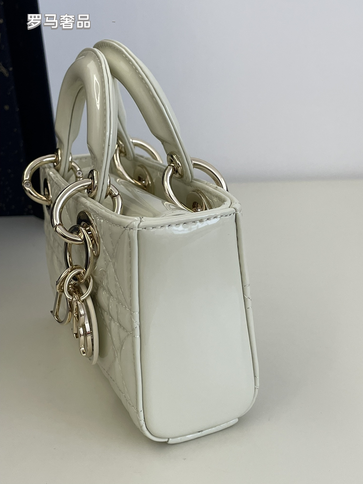 Dior Mini Quilted Patent Leather Top Handle Handbag with Charms