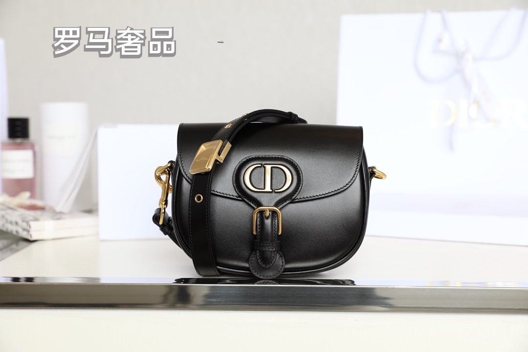 Dior Bobby Bag in Black Box Calfskin with Gold-Finish Metal Hardware
