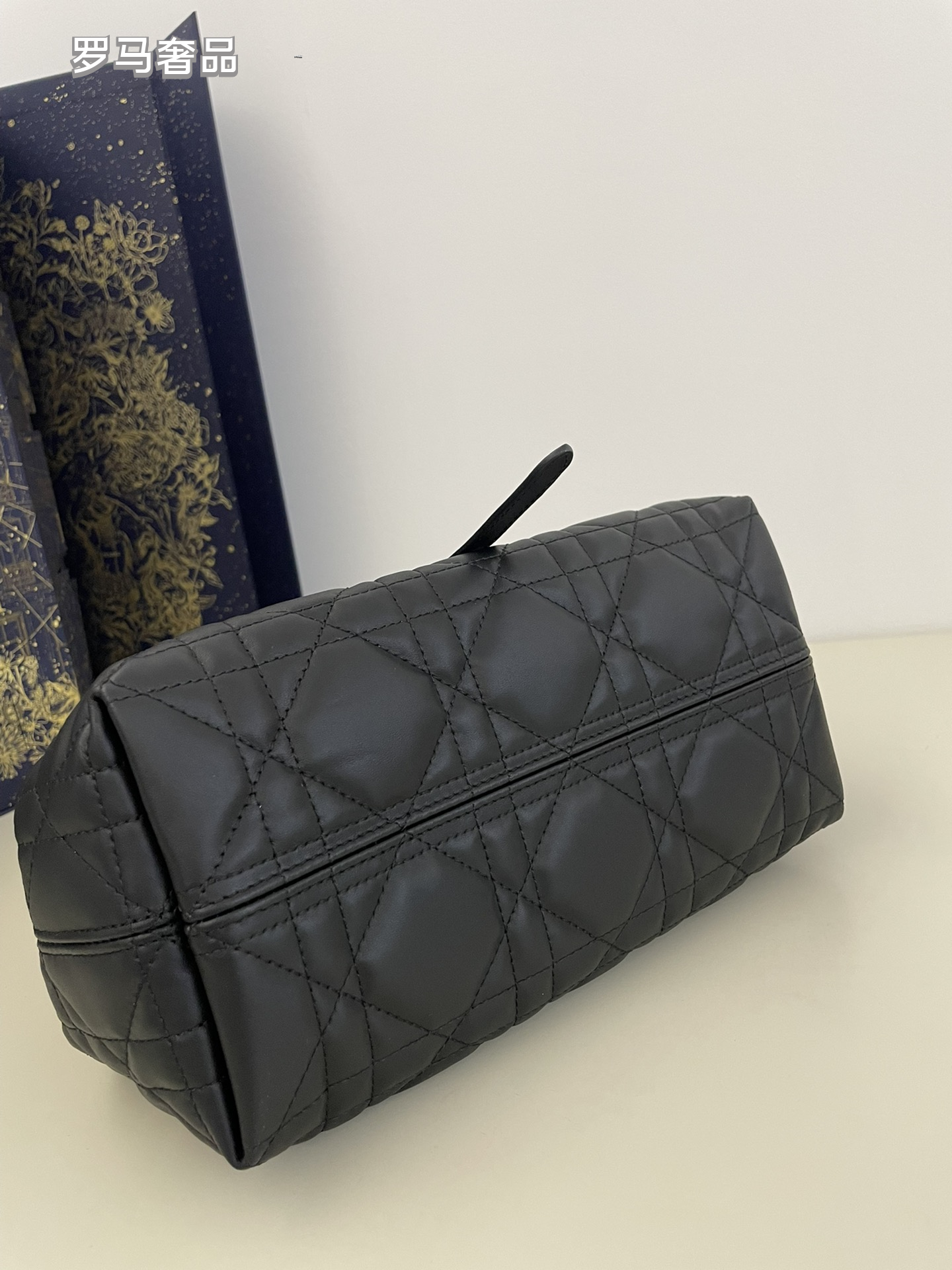 Luxury Black Quilted Macrocannage Handbag with Gold 'DIOR' Charms