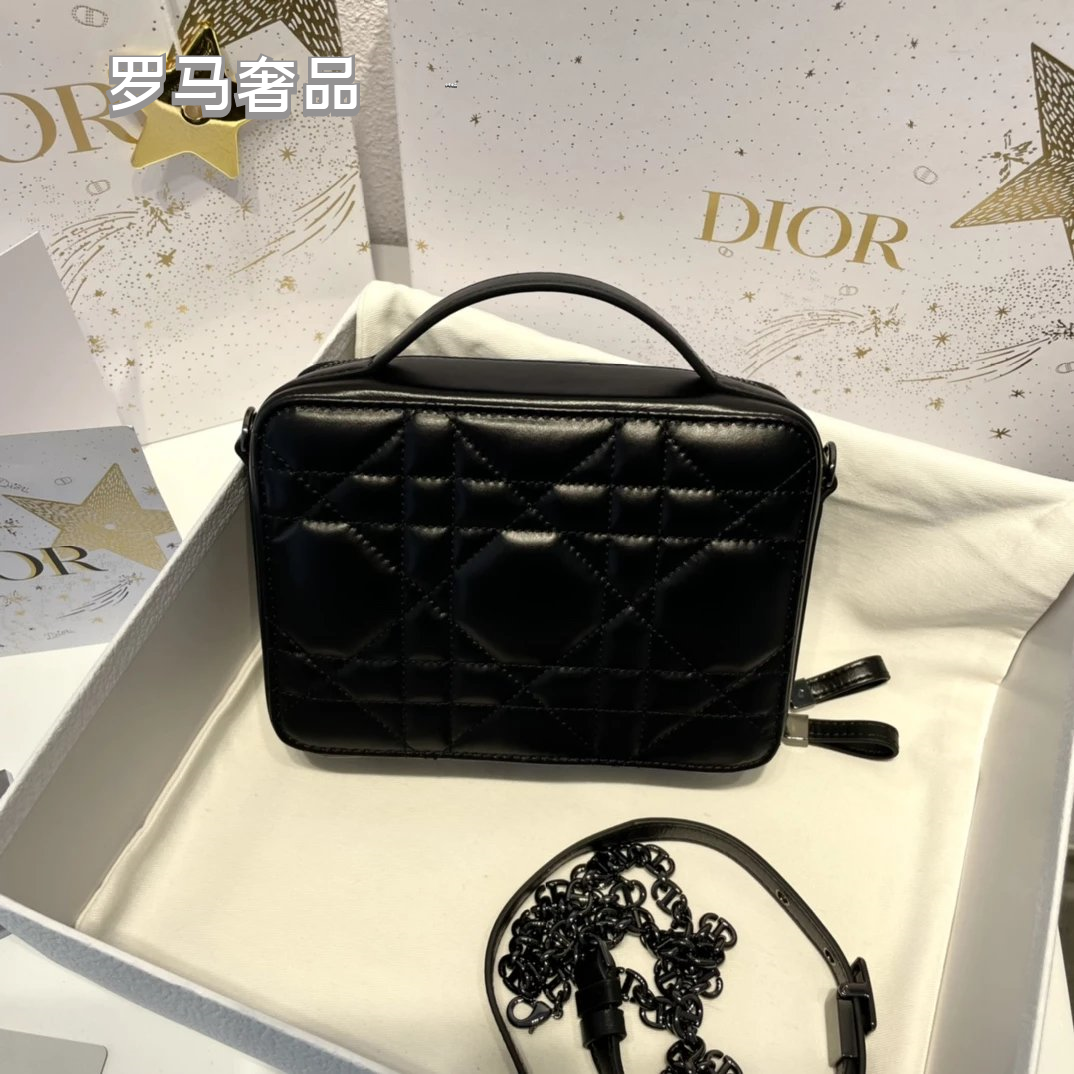 Dior Luxury Quilted Leather Vanity Case Travel Cosmetic Makeup Bag