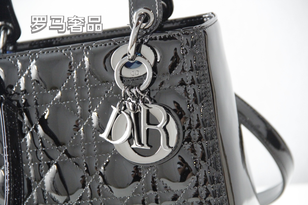 Dior Classic Black Quilted Leather Handbag with Top Handle and Gold Charms