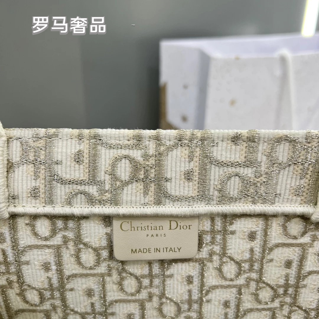 Christian Dior Book Tote Bag - Cream Oblique Embroidery Canvas Luxury Handbag