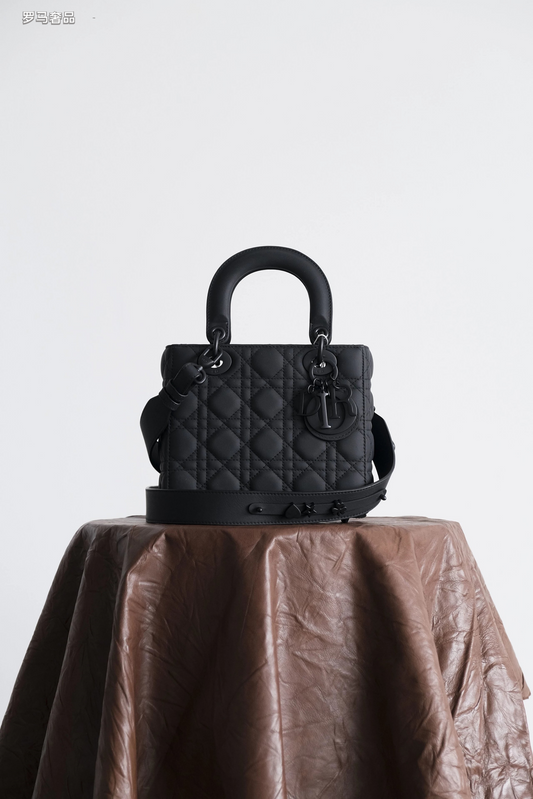 Lady Dior Style Ultra Matte Black Quilted Handbag with Shoulder Strap
