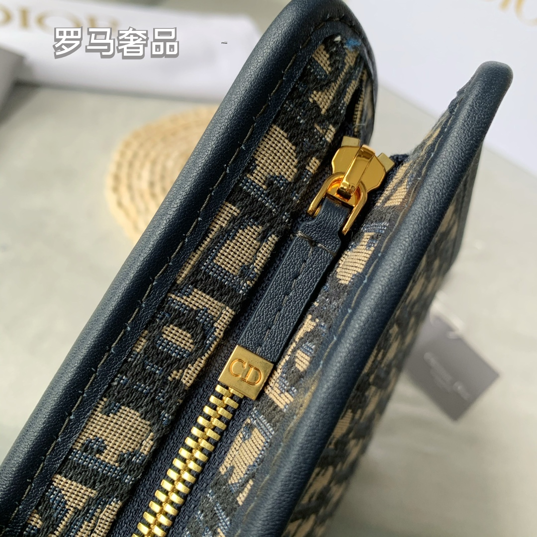 Christian Dior Oblique A5 Pouch Blue Jacquard Clutch Bag