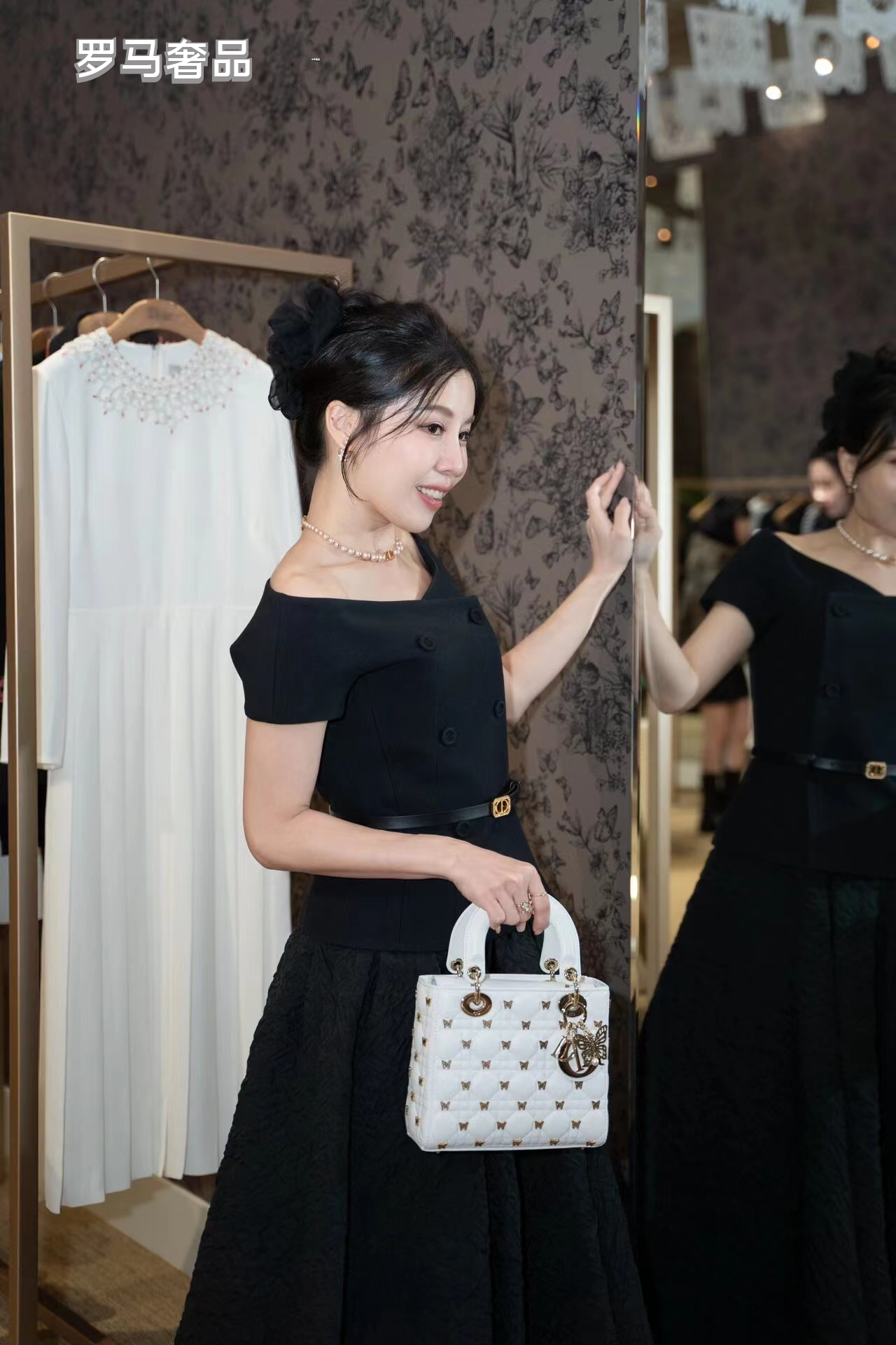Lady Dior Small Handbag - Black Quilted Leather with Butterfly Embellishments