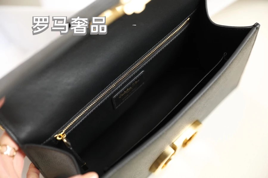 Dior 30 Montaigne Black Box Calfskin Bag with Gold-Finish CD Clasp
