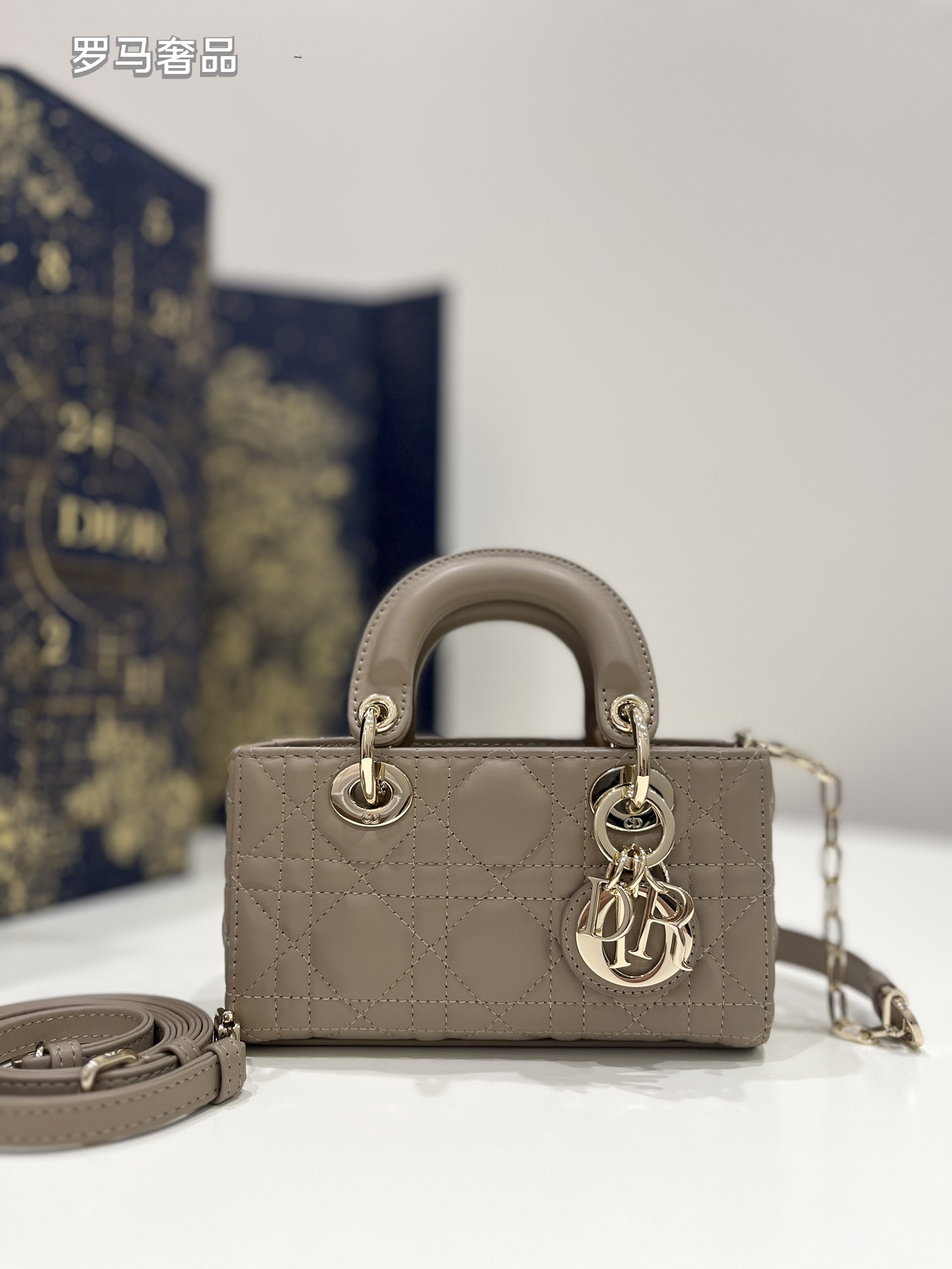 Lady D-Joy Bag - Off-White Cannage Lambskin with Gold-Finish Metal Charms