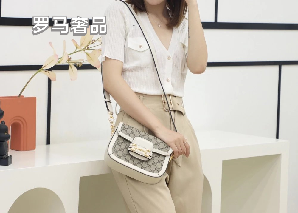 Gucci Horsebit 1955 Mini Shoulder Bag - GG Supreme Canvas &amp; Brown Leather