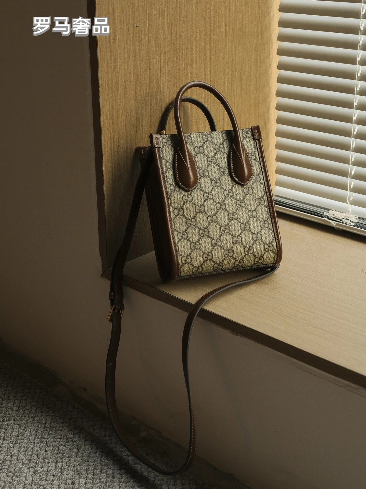 Gucci Vintage Monogram Canvas Mini Tote Handbag with Leather Trim