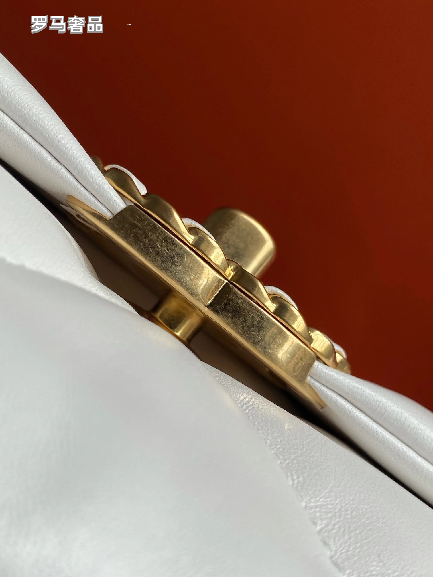 Large Quilted White Leather Shoulder Bag with Mixed Metal Chain