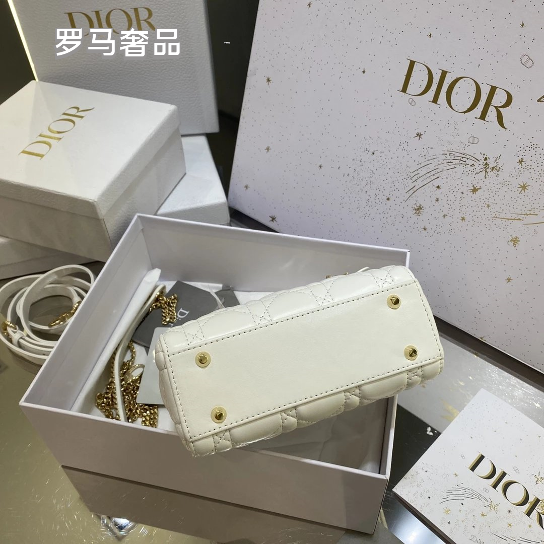 Christian Dior Lady Dior Mini Bag White Cannage Lambskin with Silver-Tone Hardware