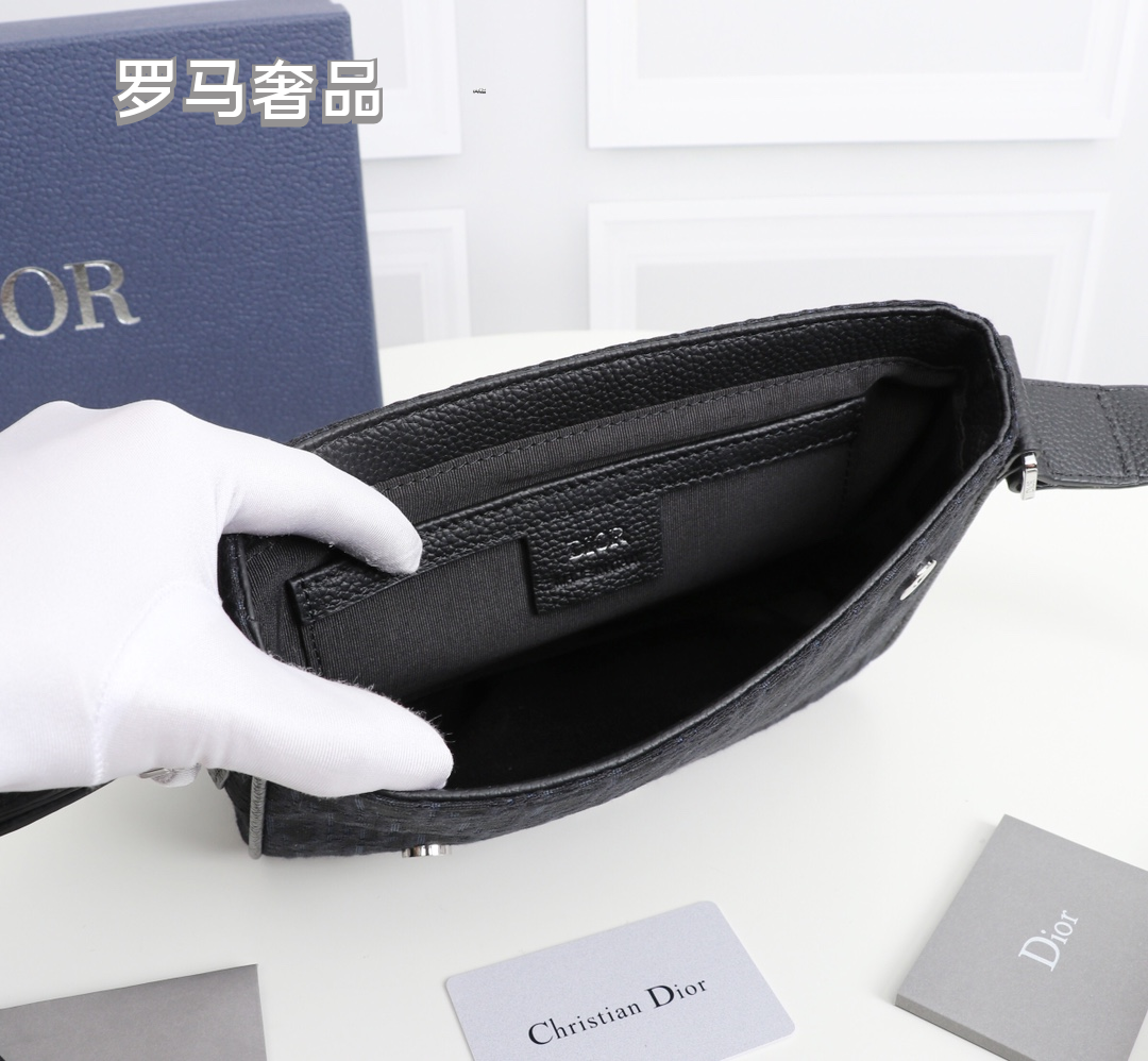 Dior Messenger Bag with Black Leather Flap and Oblique Jacquard Canvas