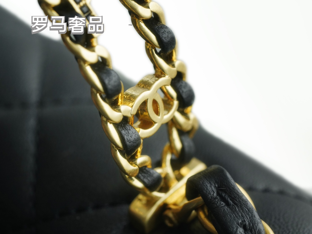 Women's Classic Quilted Black Flap Handbag with Gold-Tone Chain Details