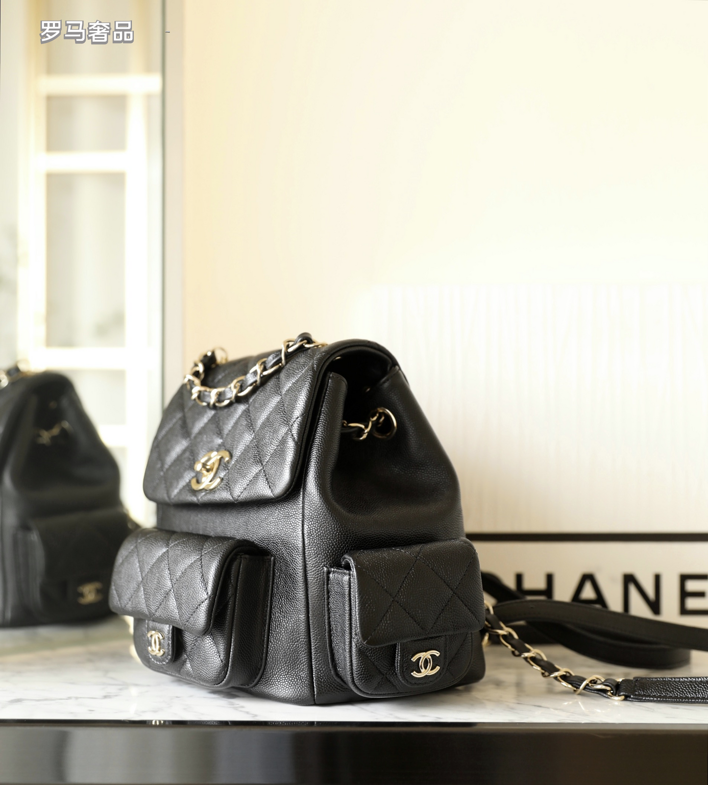 Chanel Dumas Quilted Caviar Leather Backpack - Black Gold-Tone Hardware