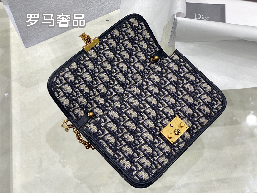 Dior Addict Flap Bag Blue Oblique Jacquard with Gold-Finish Hardware