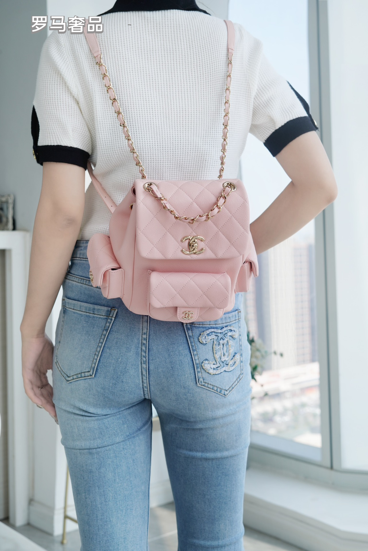 Chanel Quilted Pink Leather Backpack with Gold-Tone CC Logo