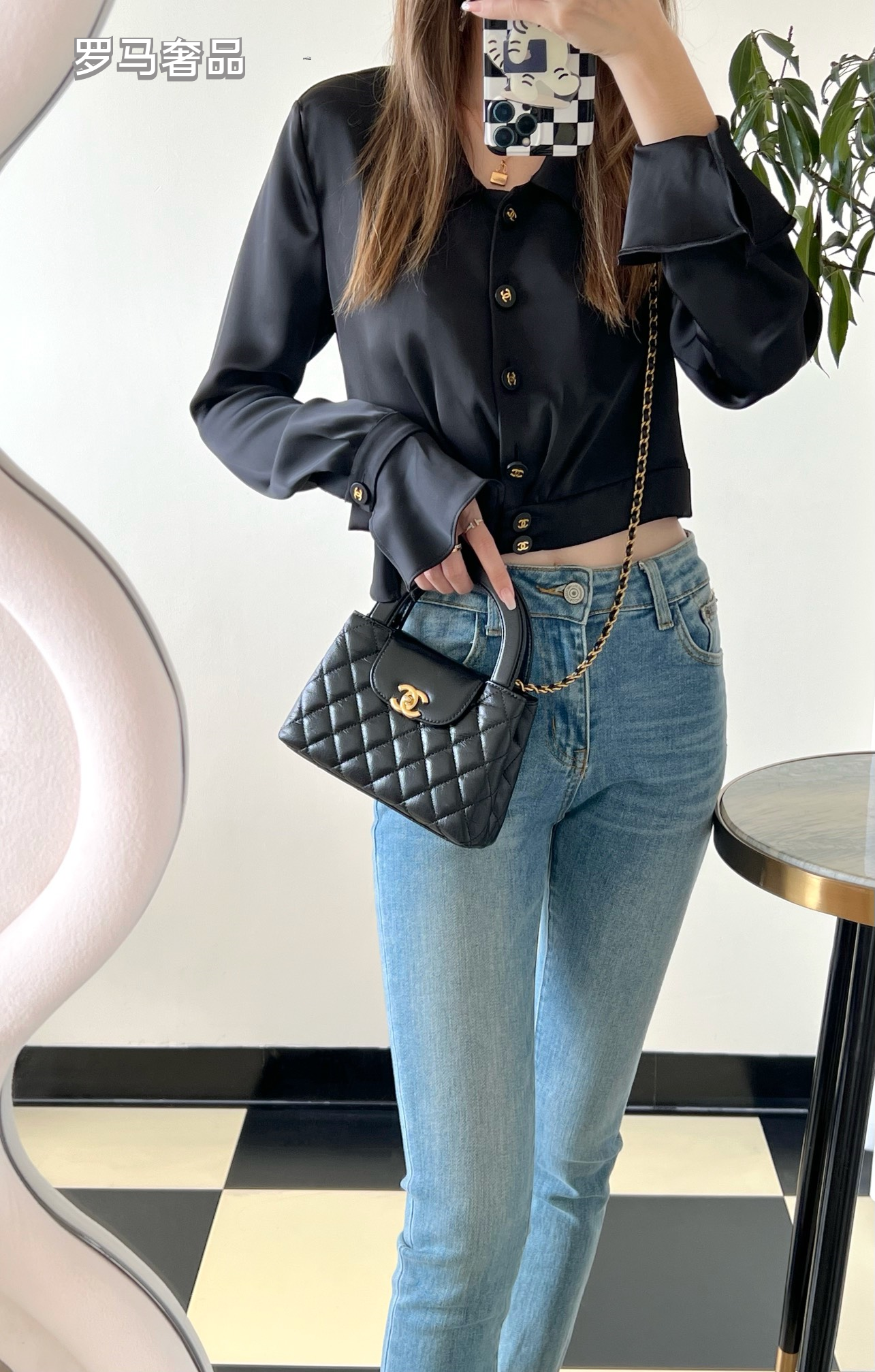 LUUE-TANZON Women's Elegant Quilted Black Leather Top Handle Handbag