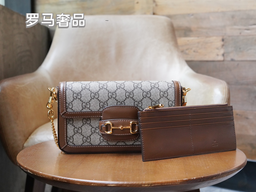 Gucci Vintage Monogram Shoulder Bag with Horsebit Detail and Chain Strap
