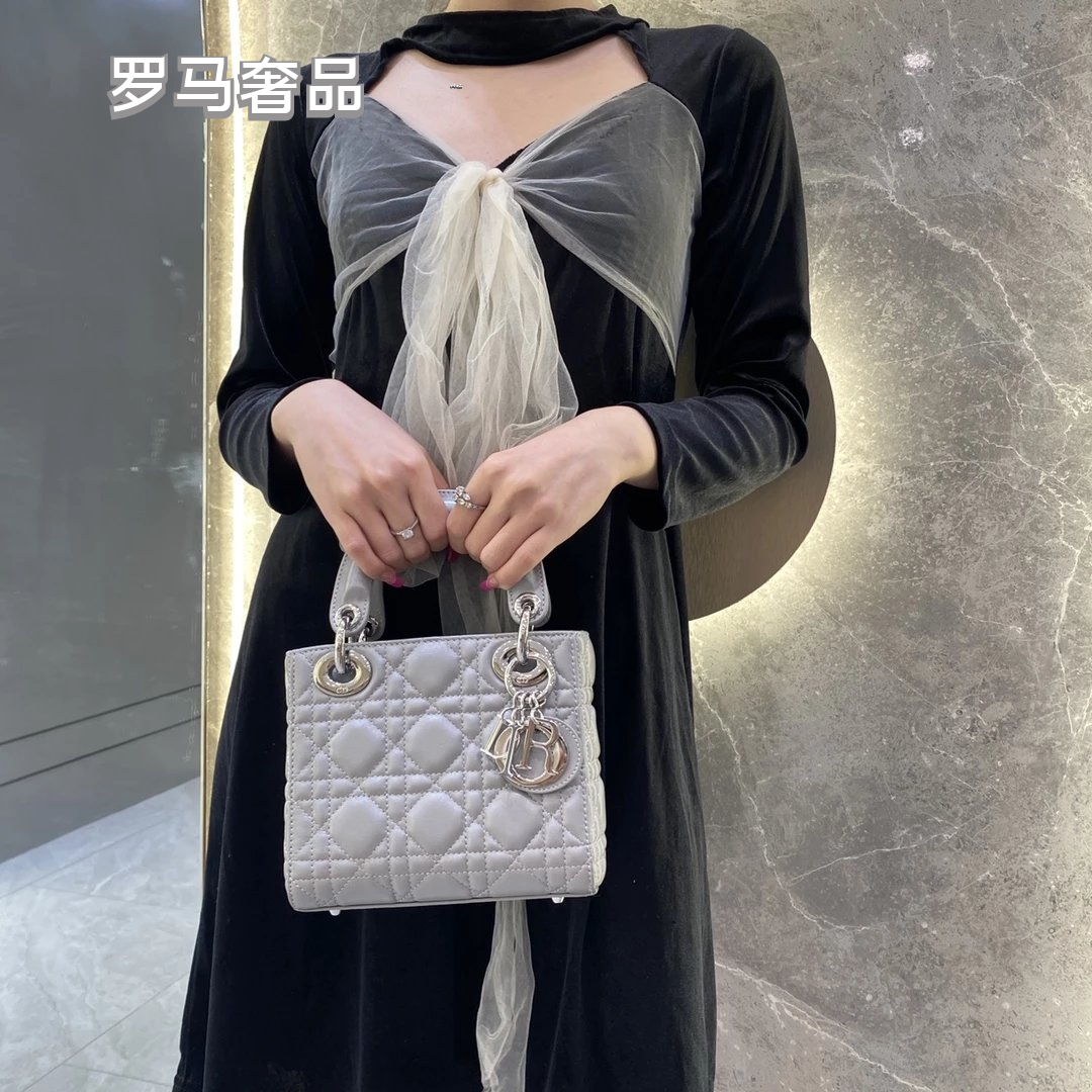 Christian Dior Lady Dior Mini Bag White Cannage Lambskin with Silver-Tone Hardware