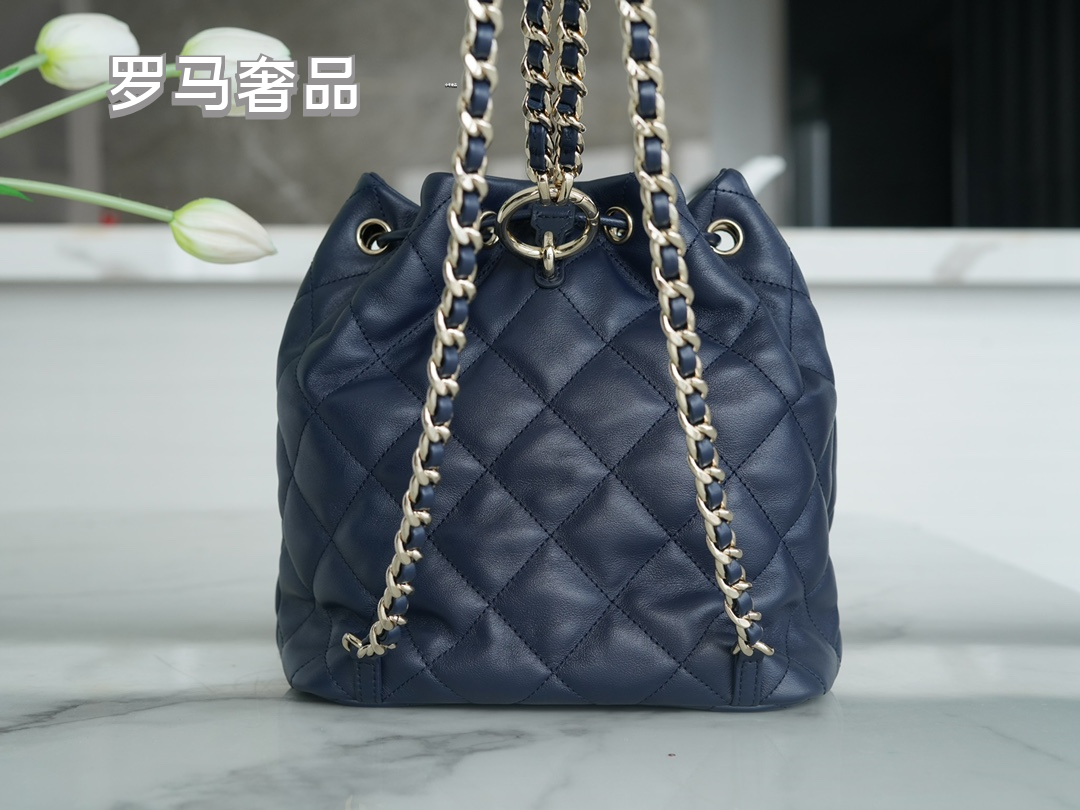 Chanel Navy Quilted Lambskin Leather Backpack with Silver-Tone Hardware