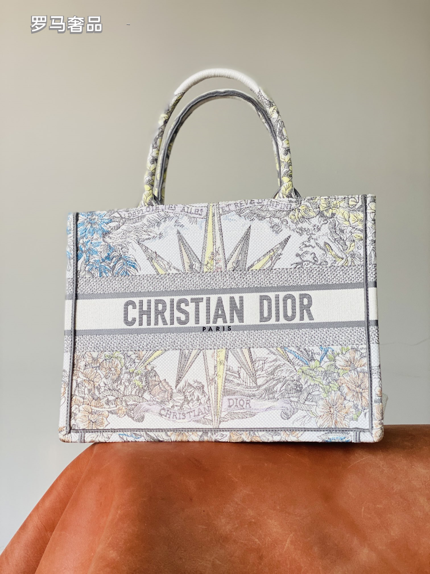 Christian Dior Medium Book Tote - White and Multicolor Constellation Embroidered Canvas