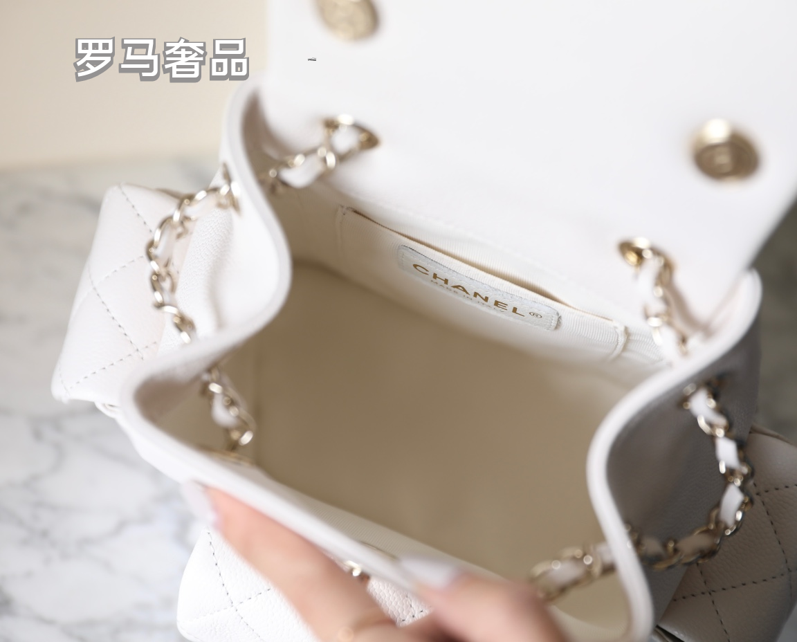 Chanel Quilted Grey Leather Backpack with Gold-Tone Hardware