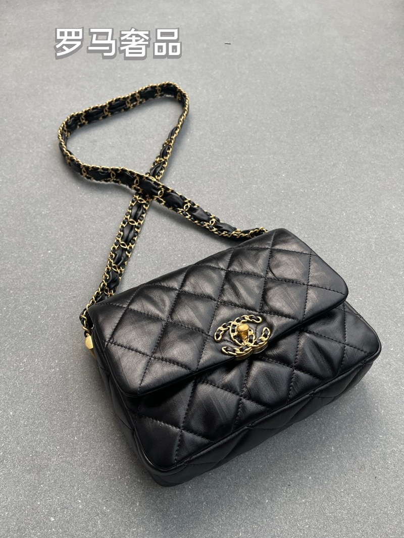 Chanel 19 Large Flap Bag - Black Quilted Lambskin Leather with Mixed Hardware