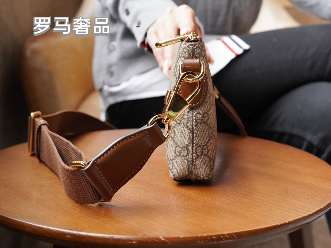 Gucci Classic Monogram Pattern Mini Crossbody Bag with Leather Strap