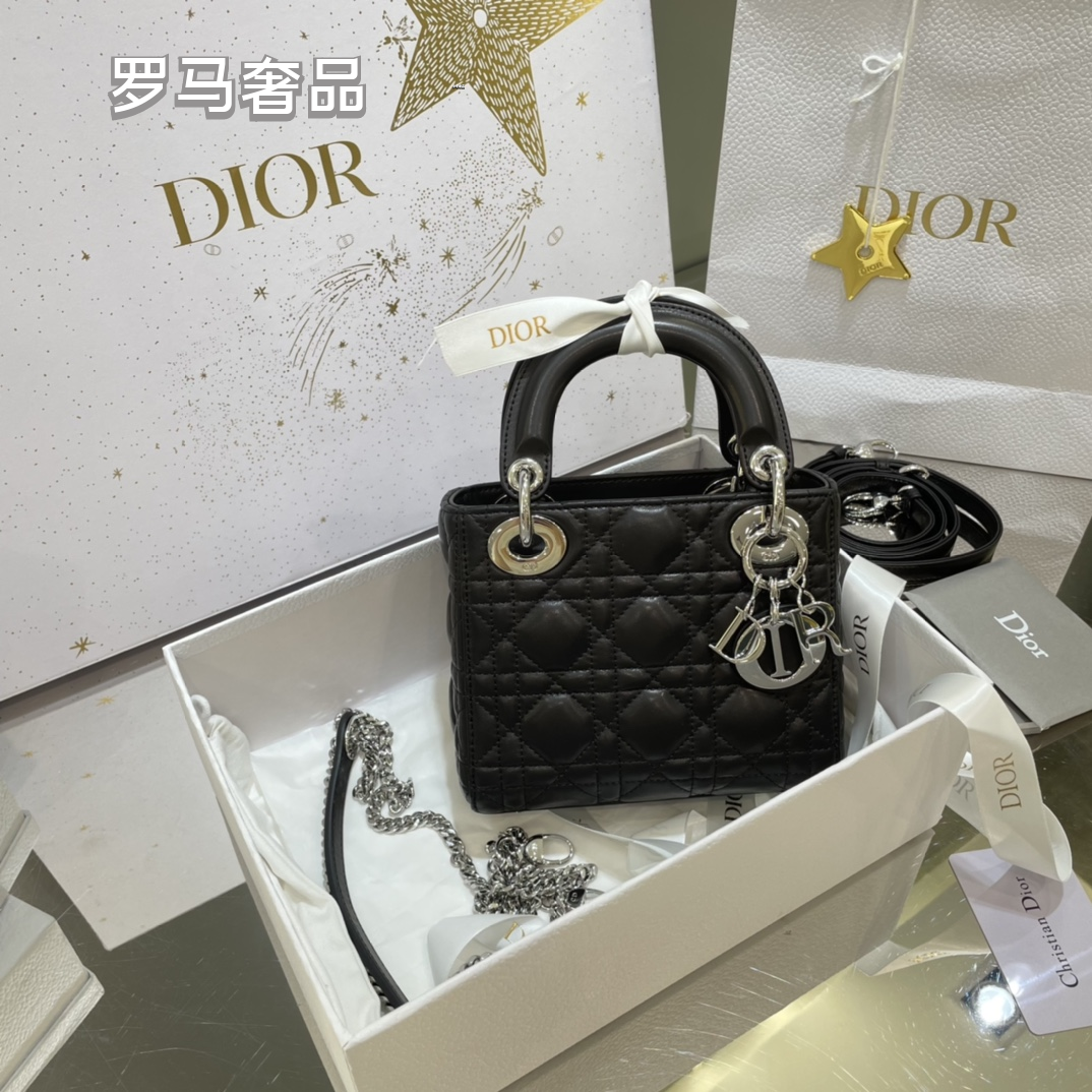 Lady Dior Micro Bag - Black Cannage Lambskin with Gold-Finish Metal Charms