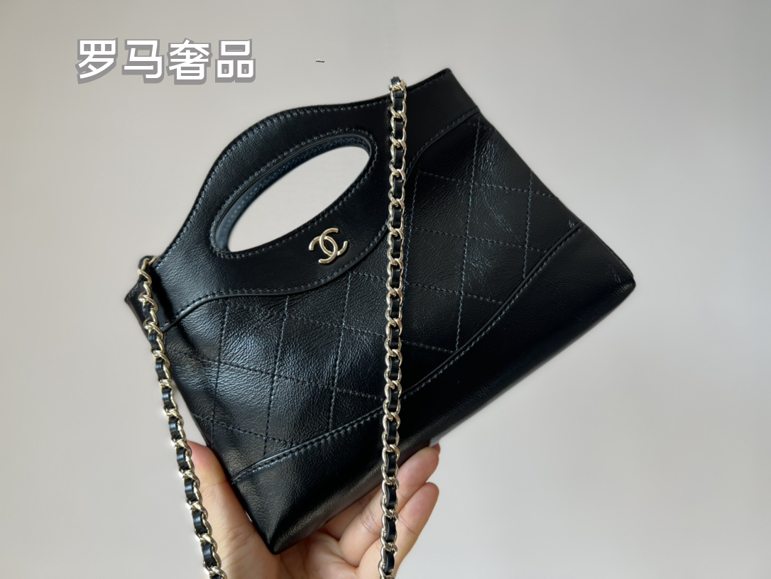 Chanel Black Leather Mini 31 Shopping Bag with Silver-Tone Chain