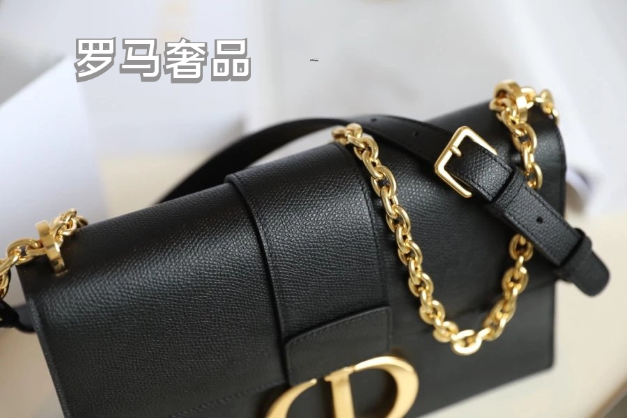 Dior 30 Montaigne Black Box Calfskin Bag with Gold-Finish CD Clasp