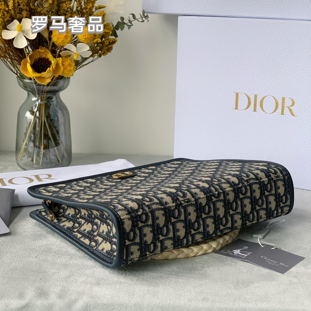 Christian Dior Oblique A5 Pouch Blue Jacquard Clutch Bag