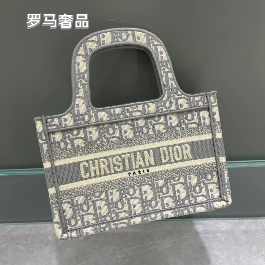 Dior Vintage Blue Monogram Canvas Mini Tote Bag with Top Handle
