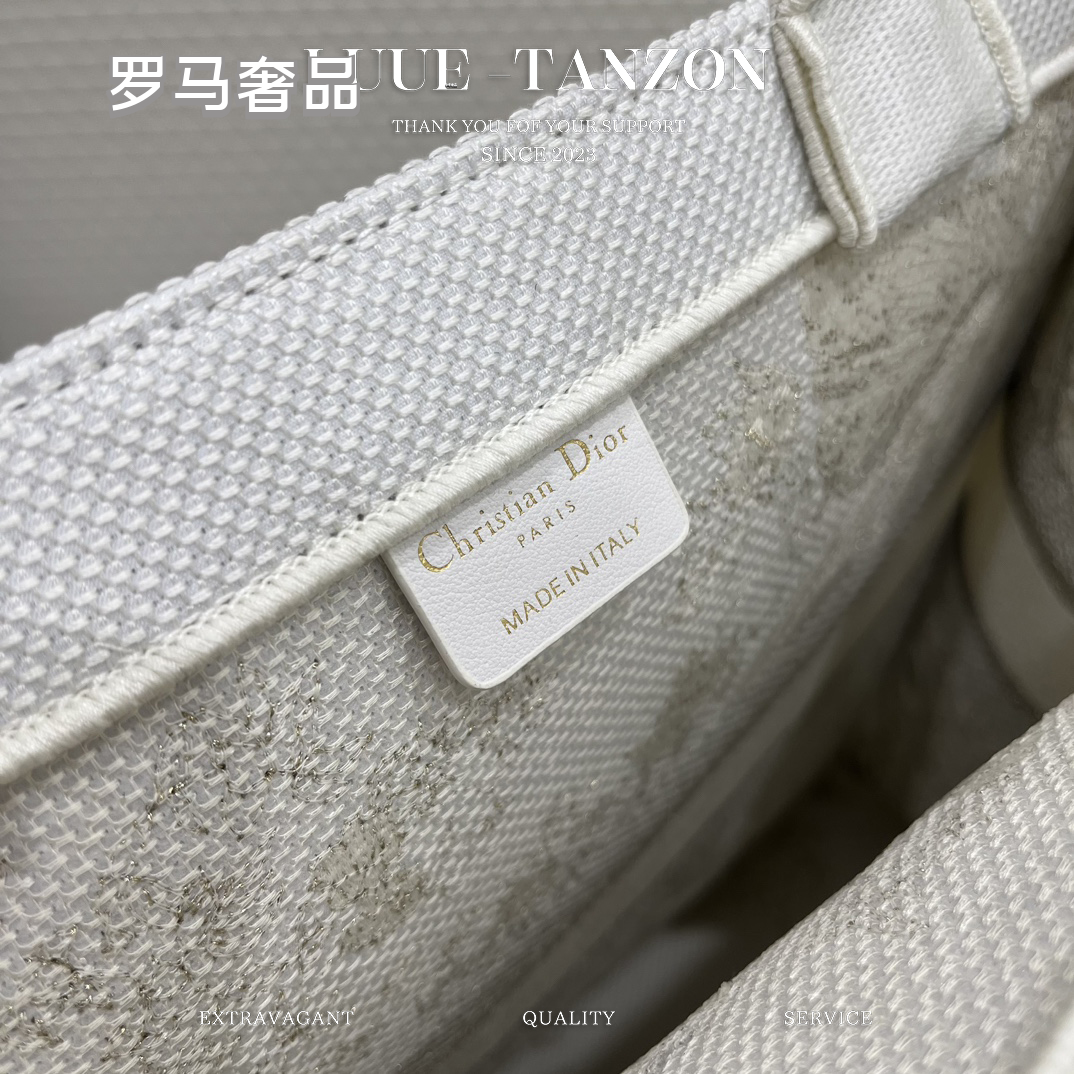 Christian Dior White and Grey Toile de Jouy Large Book Tote Bag