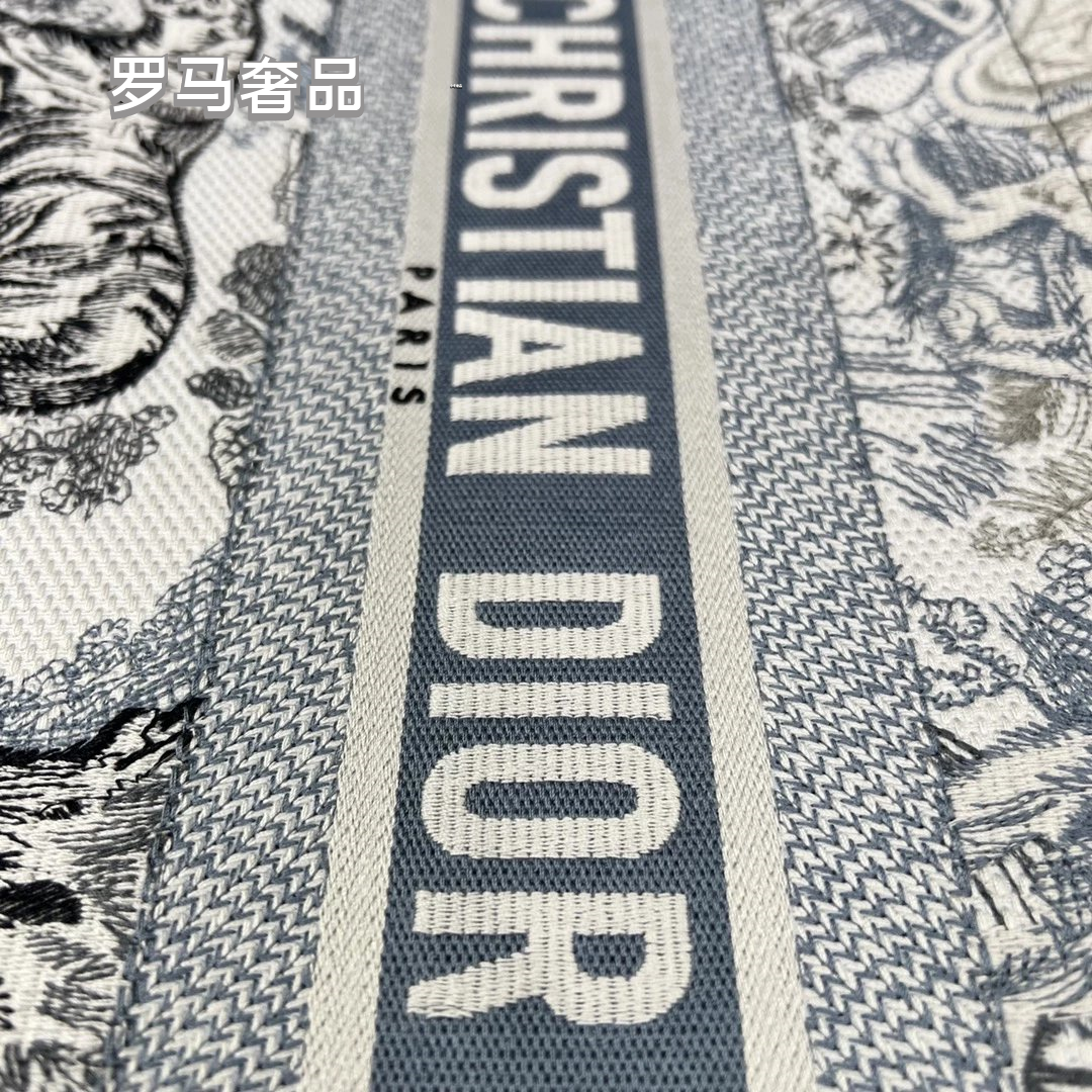Christian Dior Grey Toile de Jouy Embroidered Canvas Medium Book Tote Bag