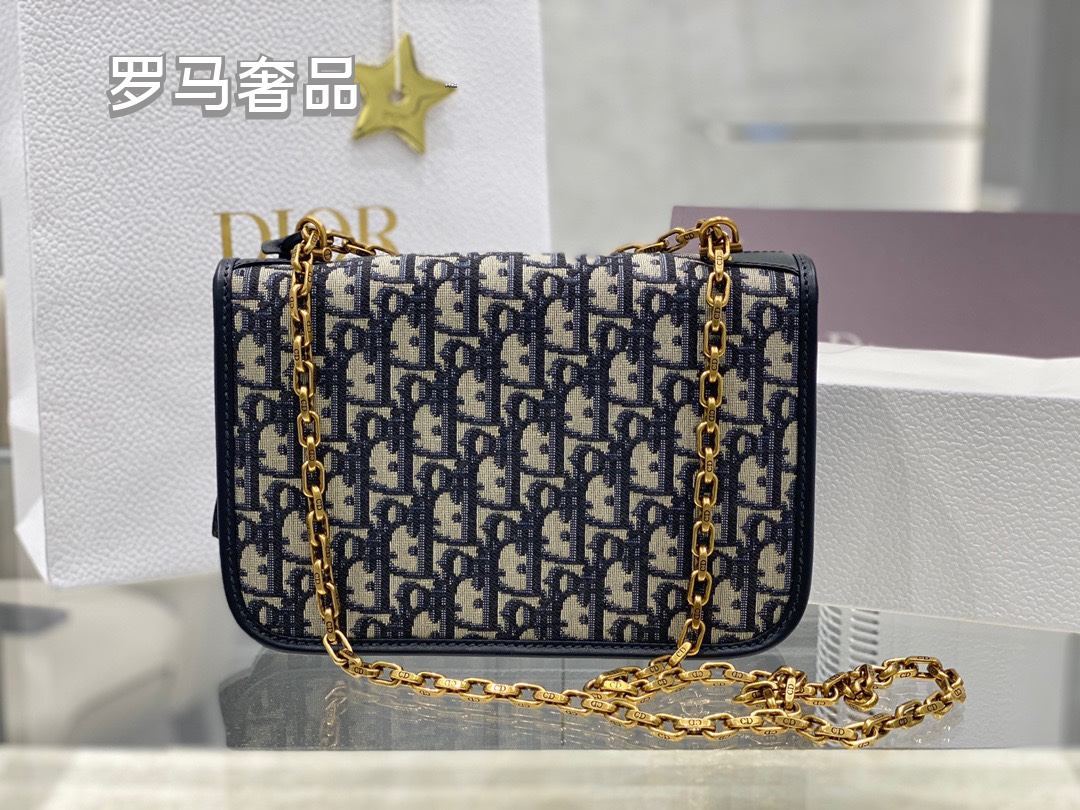 Dior Addict Flap Bag Blue Oblique Jacquard with Gold-Finish Hardware
