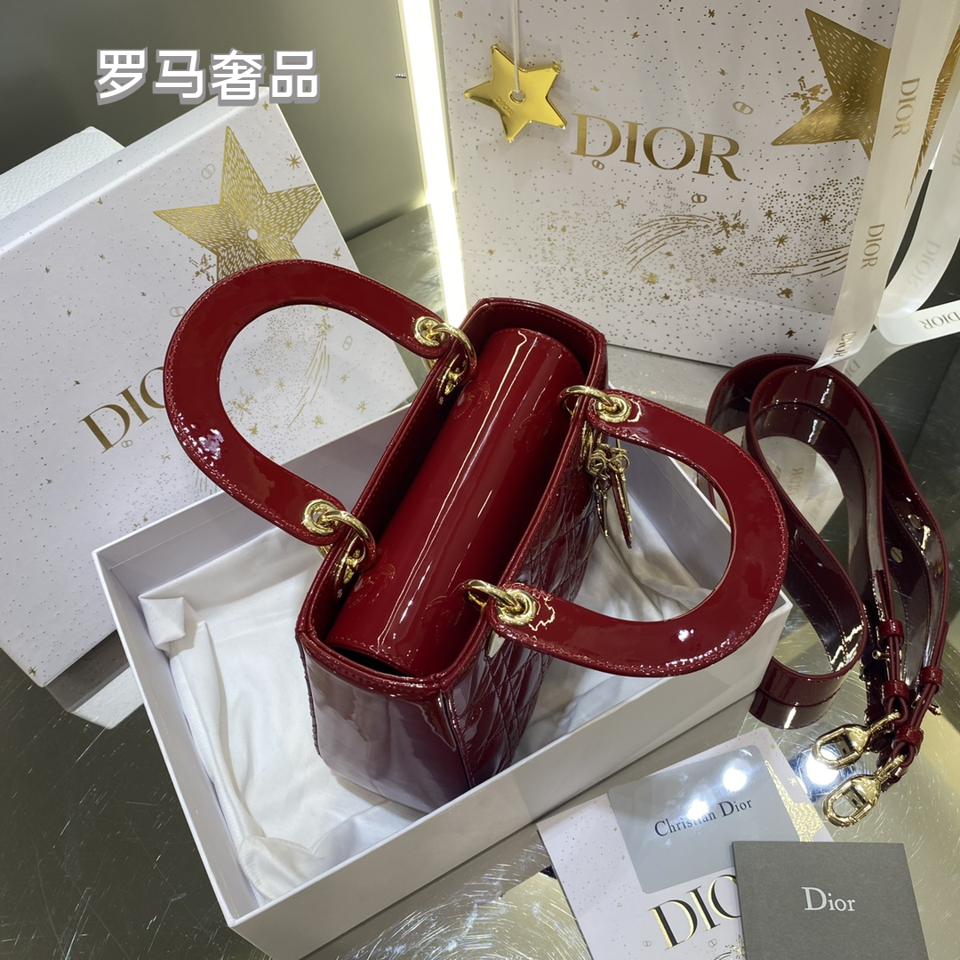 Christian Dior Micro Lady Dior Bag - Red Cannage Patent Calfskin with Gold-Finish Metal