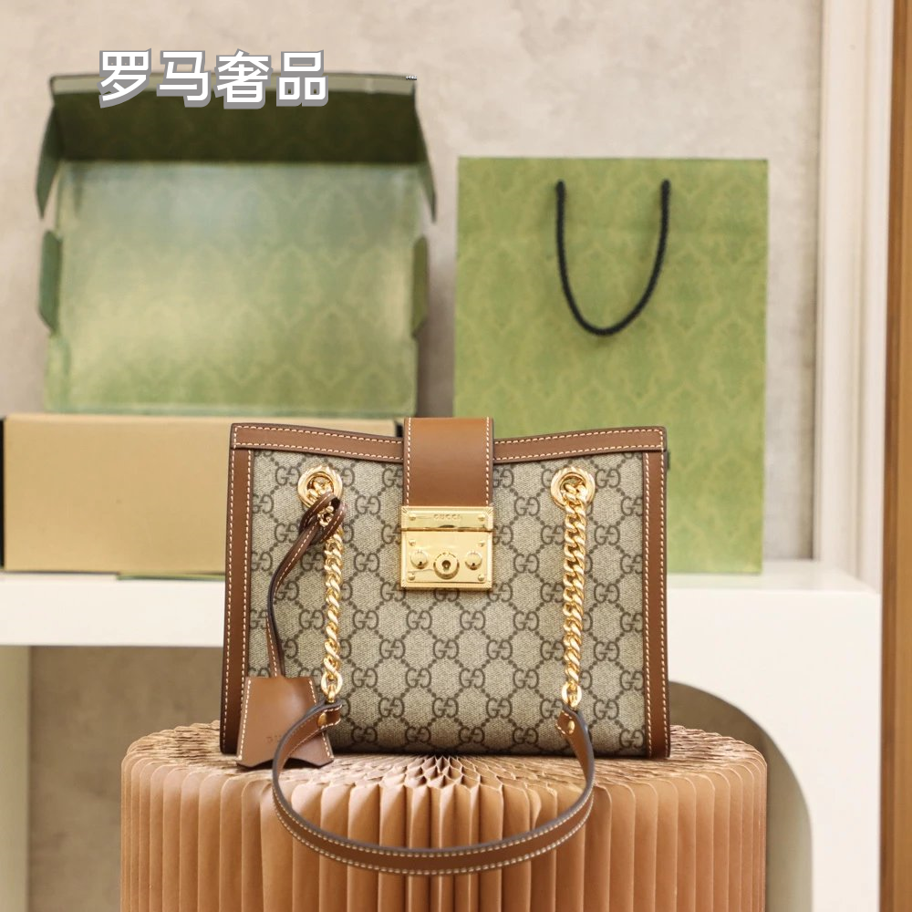 Gucci Padlock Small GG Supreme Shoulder Bag with White Leather Trim
