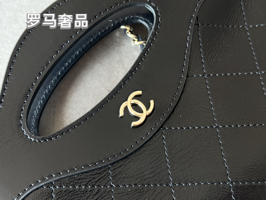 Chanel Black Leather Mini 31 Shopping Bag with Silver-Tone Chain