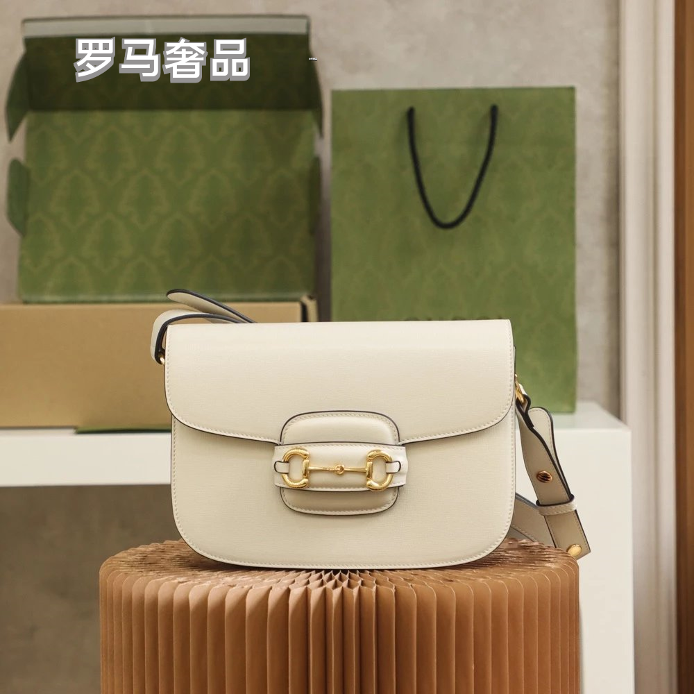 Gucci Luxury Horsebit Detail Flap Leather Crossbody Shoulder Bag