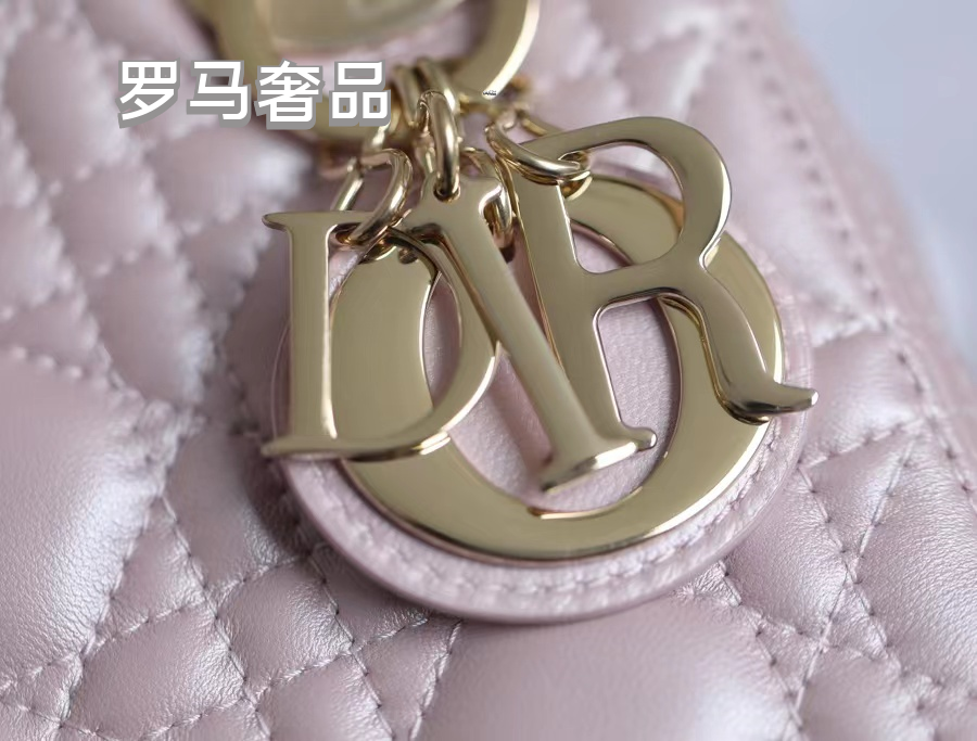 Lady Dior Mini Bag - Quilted Cannage Lambskin - Silver & Pale Pink
