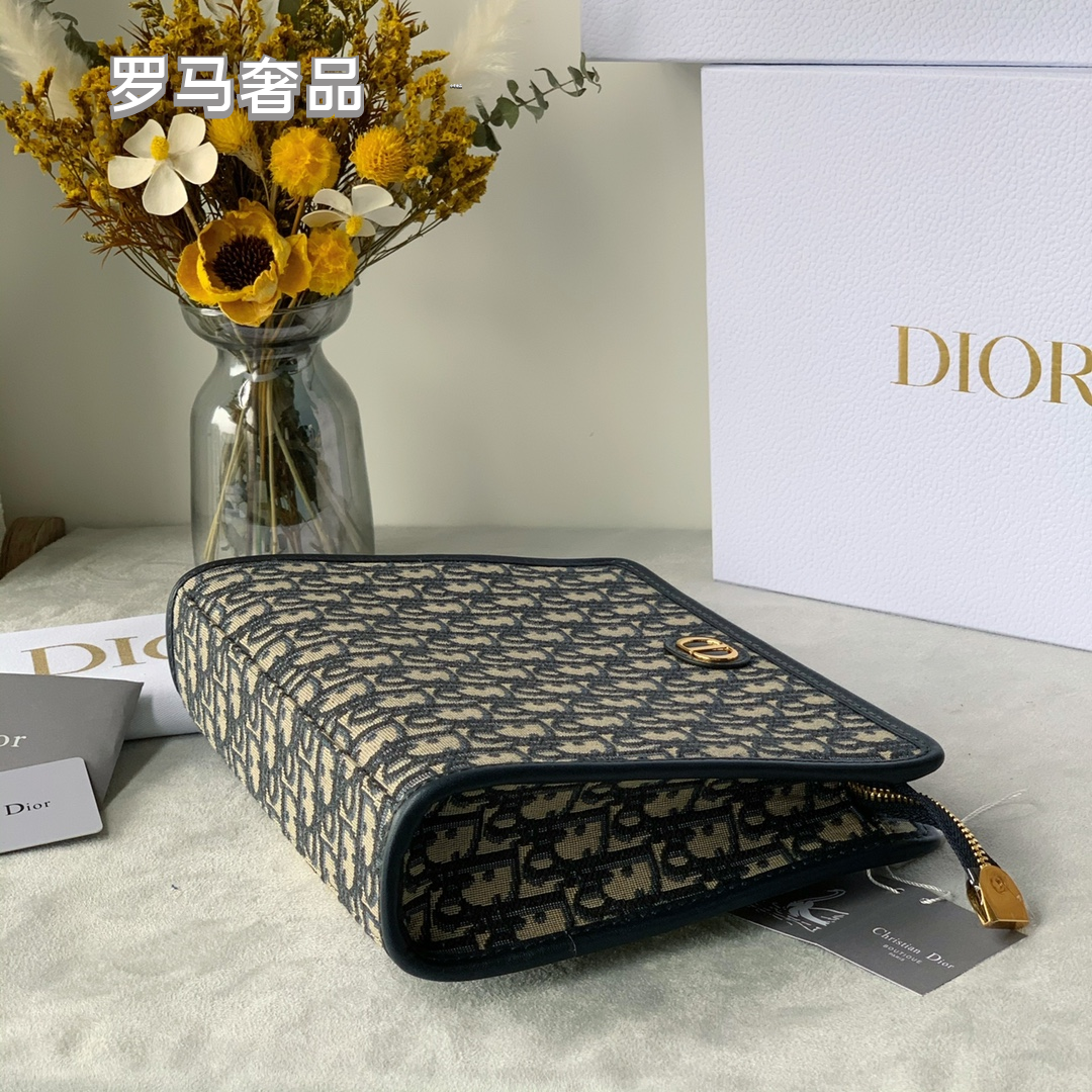 Christian Dior Oblique A5 Pouch Blue Jacquard Clutch Bag