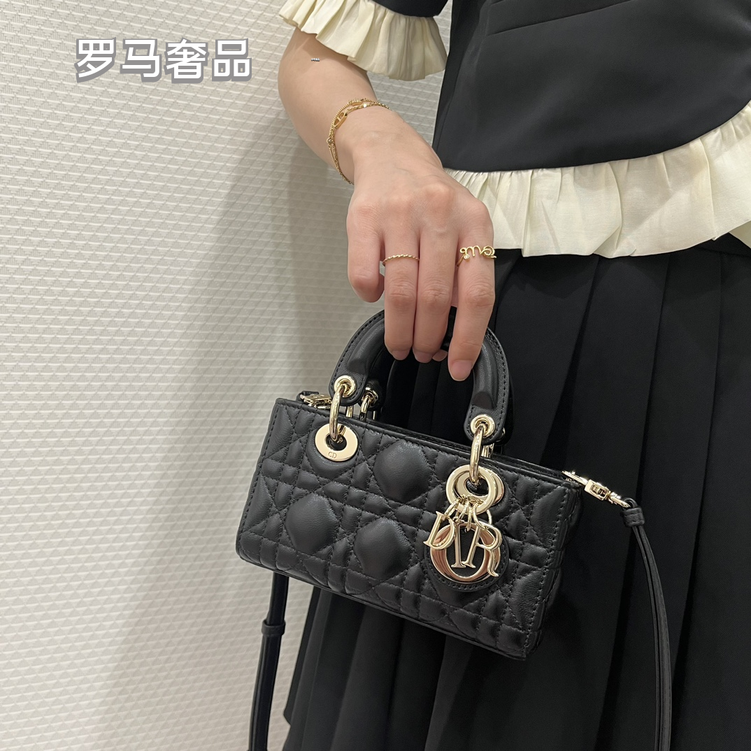Lady D-Joy Bag - Off-White Cannage Lambskin with Gold-Finish Metal Charms