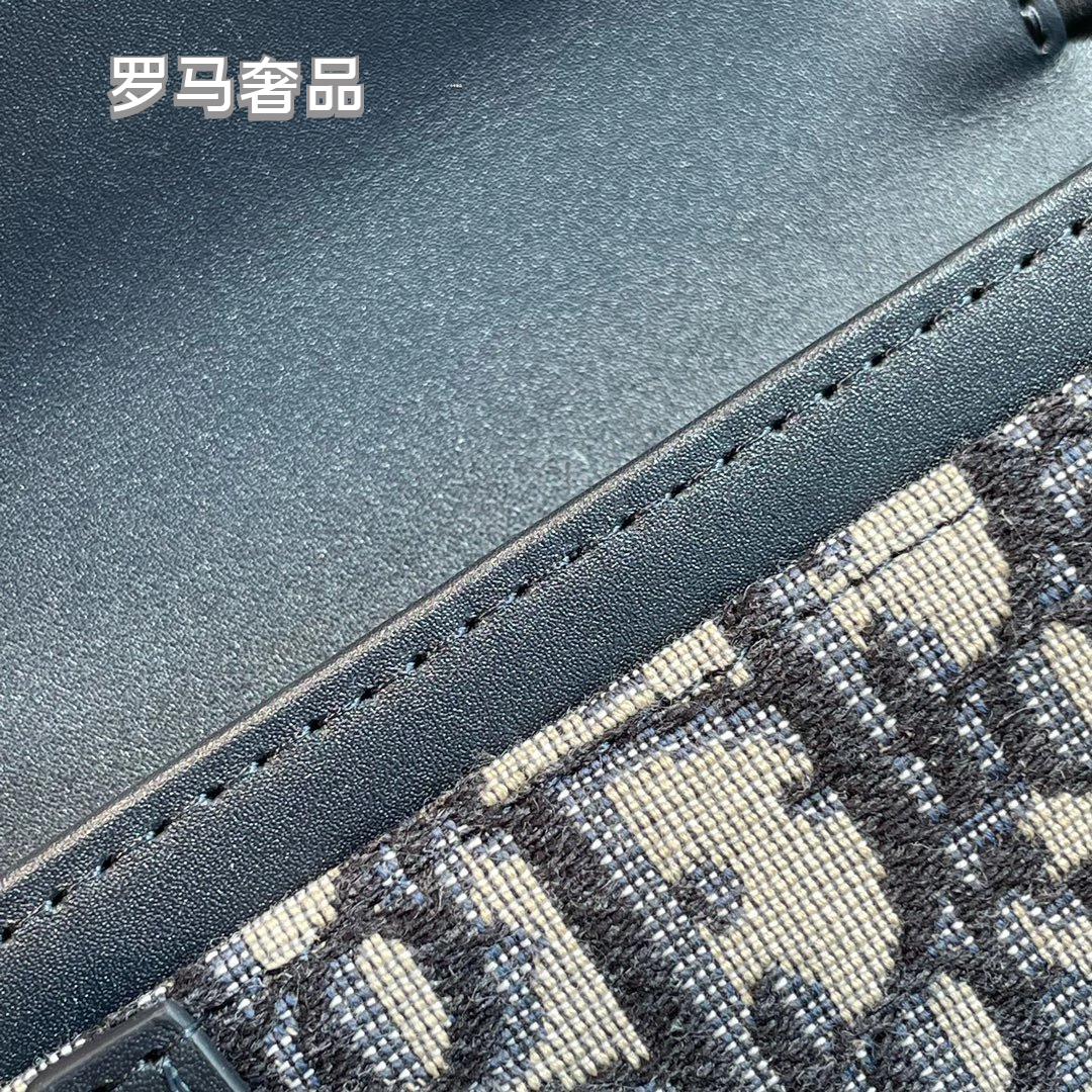 Dior Saddle Wallet on Chain Blue Dior Oblique Jacquard