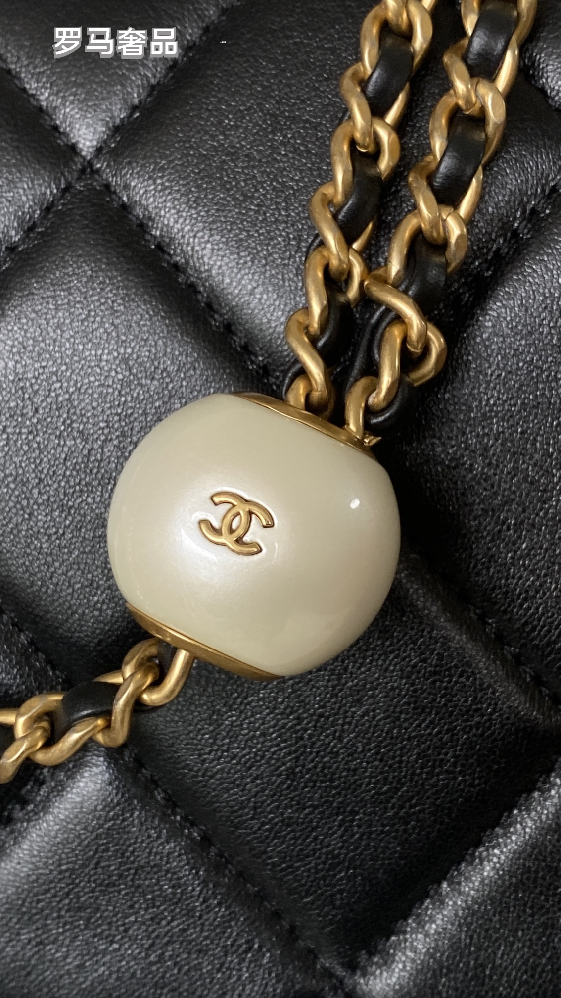 Chanel Quilted Lambskin Mini Flap Bag with Pearl Crush Chain - Black Gold Hardware