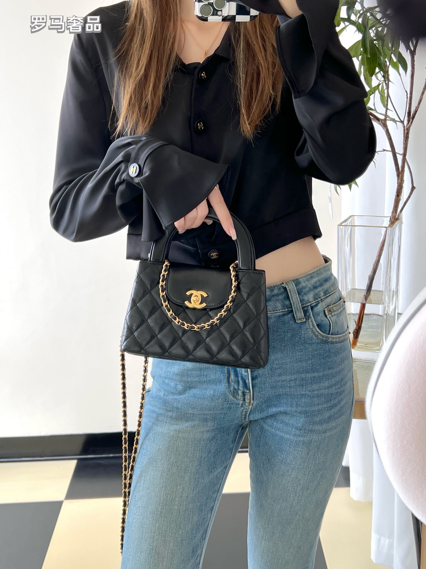 LUUE-TANZON Women's Elegant Quilted Black Leather Top Handle Handbag