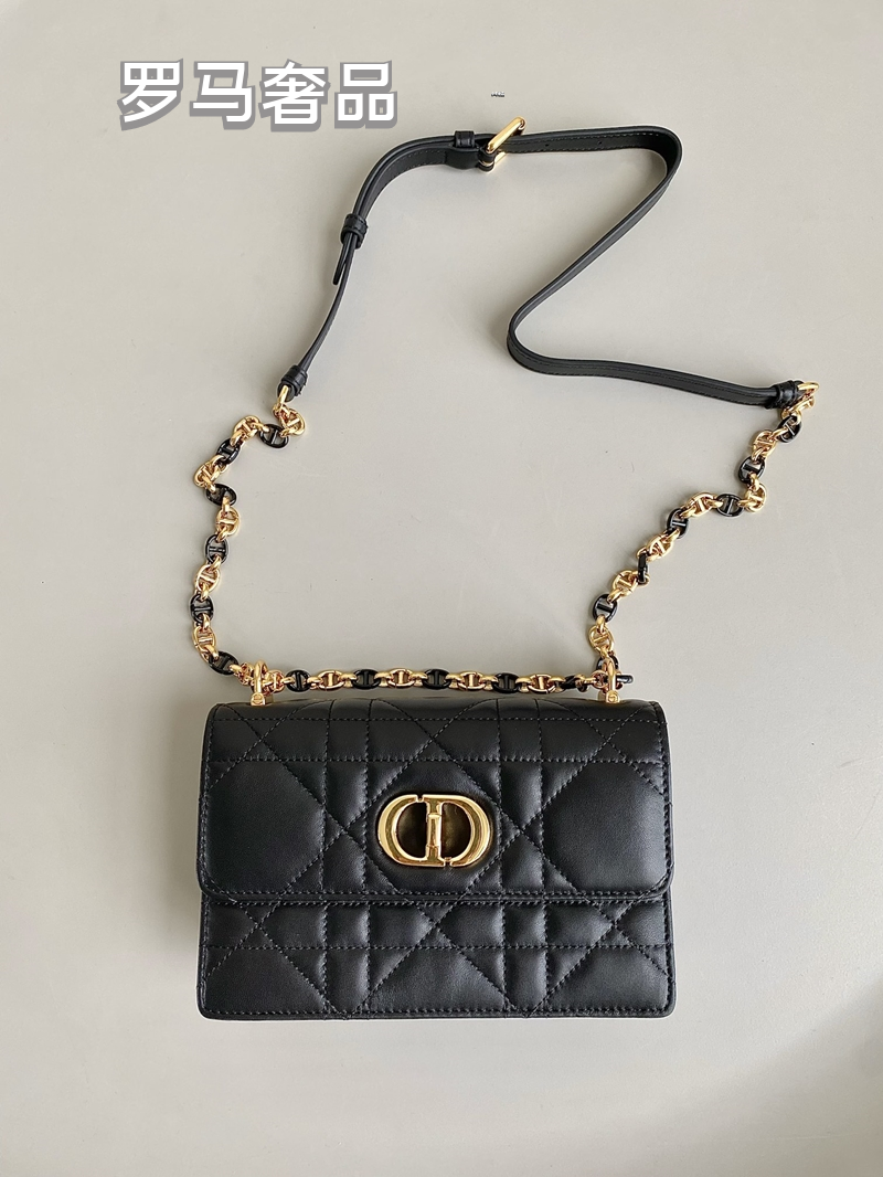 Dior Quilted Leather Shoulder Crossbody Bag with Gold Chain Strap