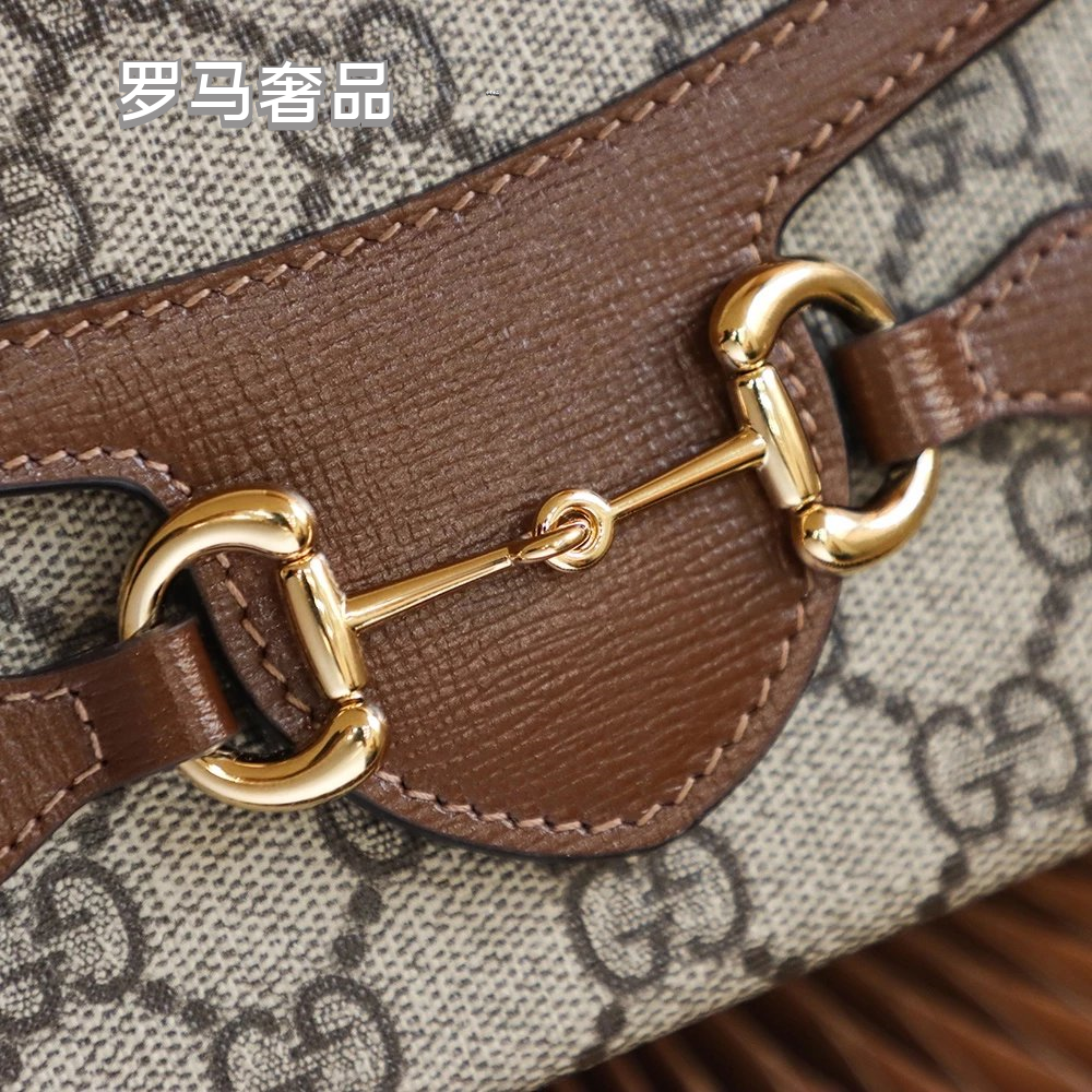 Gucci Horsebit 1955 Mini Shoulder Bag - GG Supreme Canvas with Brown Leather Trim
